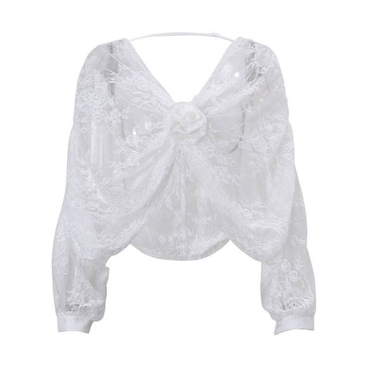 Sexy fashionable lace jacquard sheer top