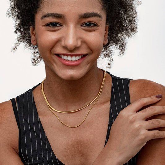 DOUBLE-LAYER BLADE SNAKE CHAIN STEEL BEAD NECKLACE