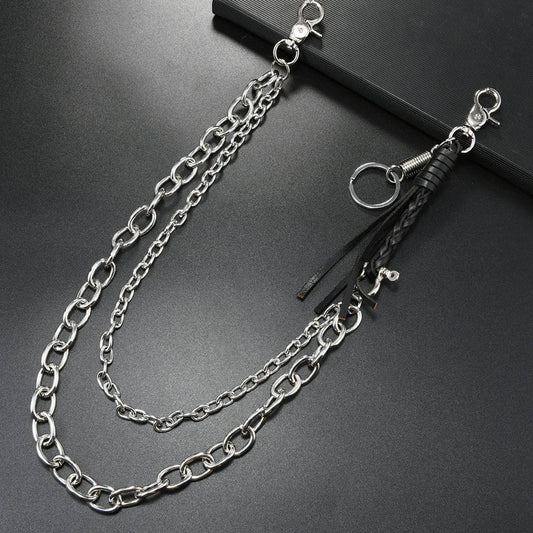 FASHIONABLE COWHIDE BRAIDED TASSEL PANTS CHAIN