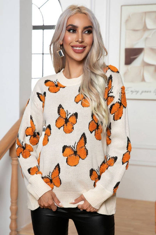 Cwoswl3890_3D Butterfly Jacquard Pullover Sweater