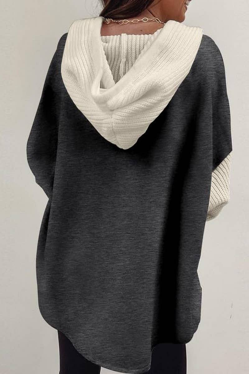 CWOHOL00602_KNIT PATCHWORK HOODIE CASUAL JACKET