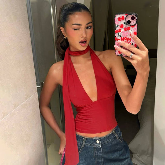 Sexy hottie neckband low cut back cutout halter