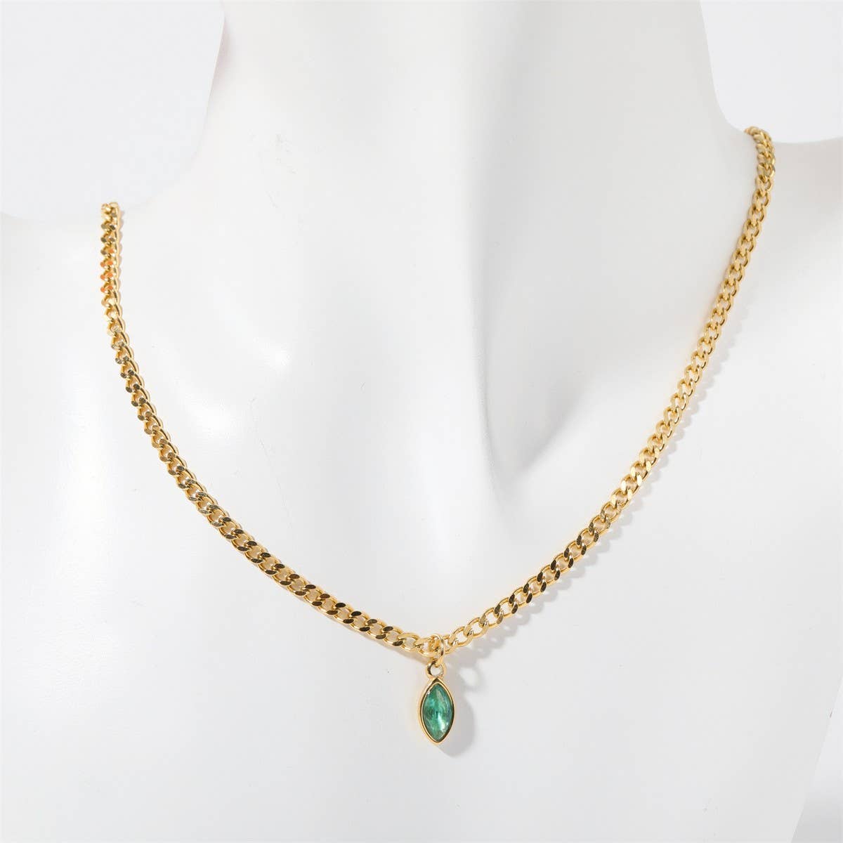 Stainless Steel Marquis Eye Zirconia Necklace_CWMM5584