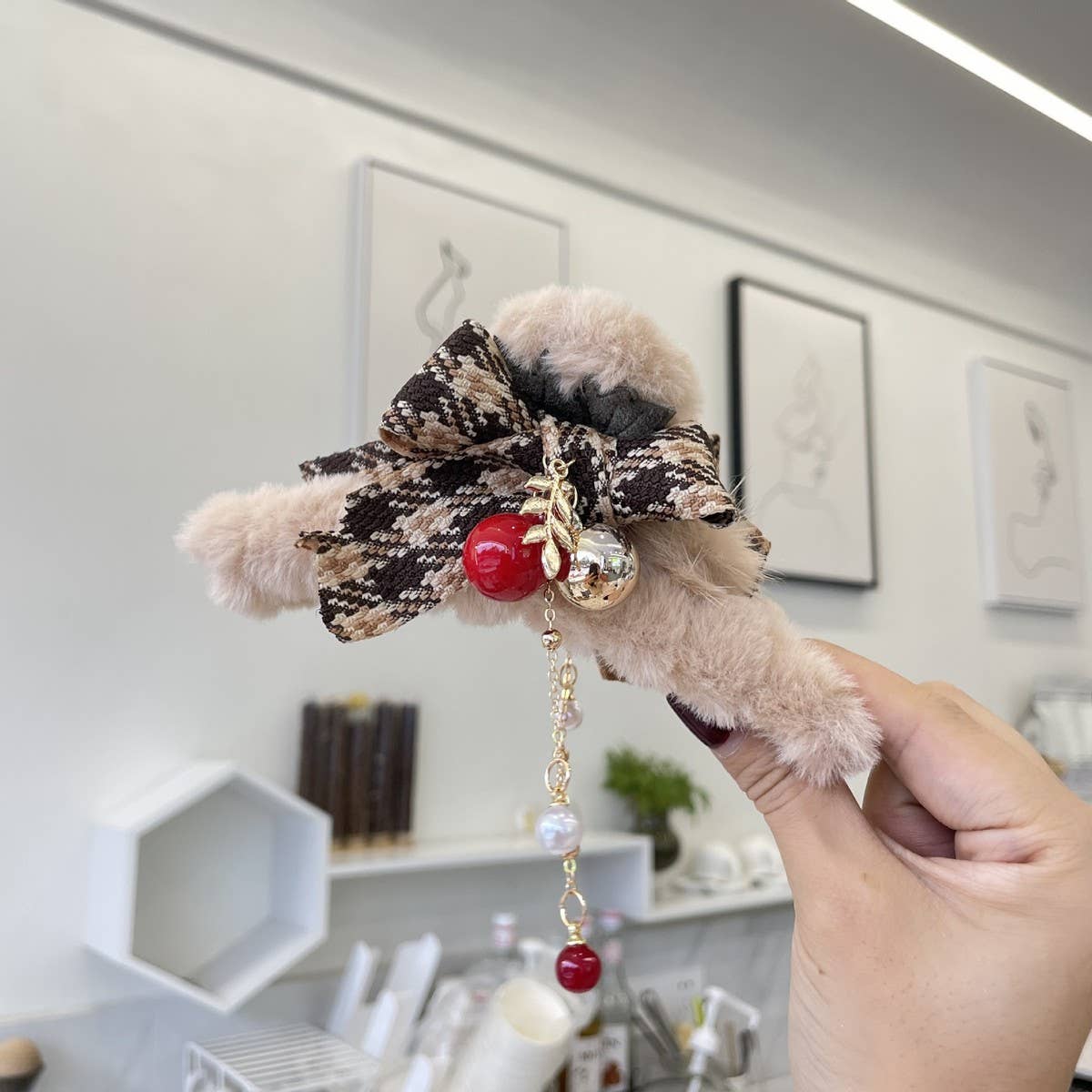CHRISTMAS FUZZY HAIR CLIP BOW HAIR CLAW CLIP