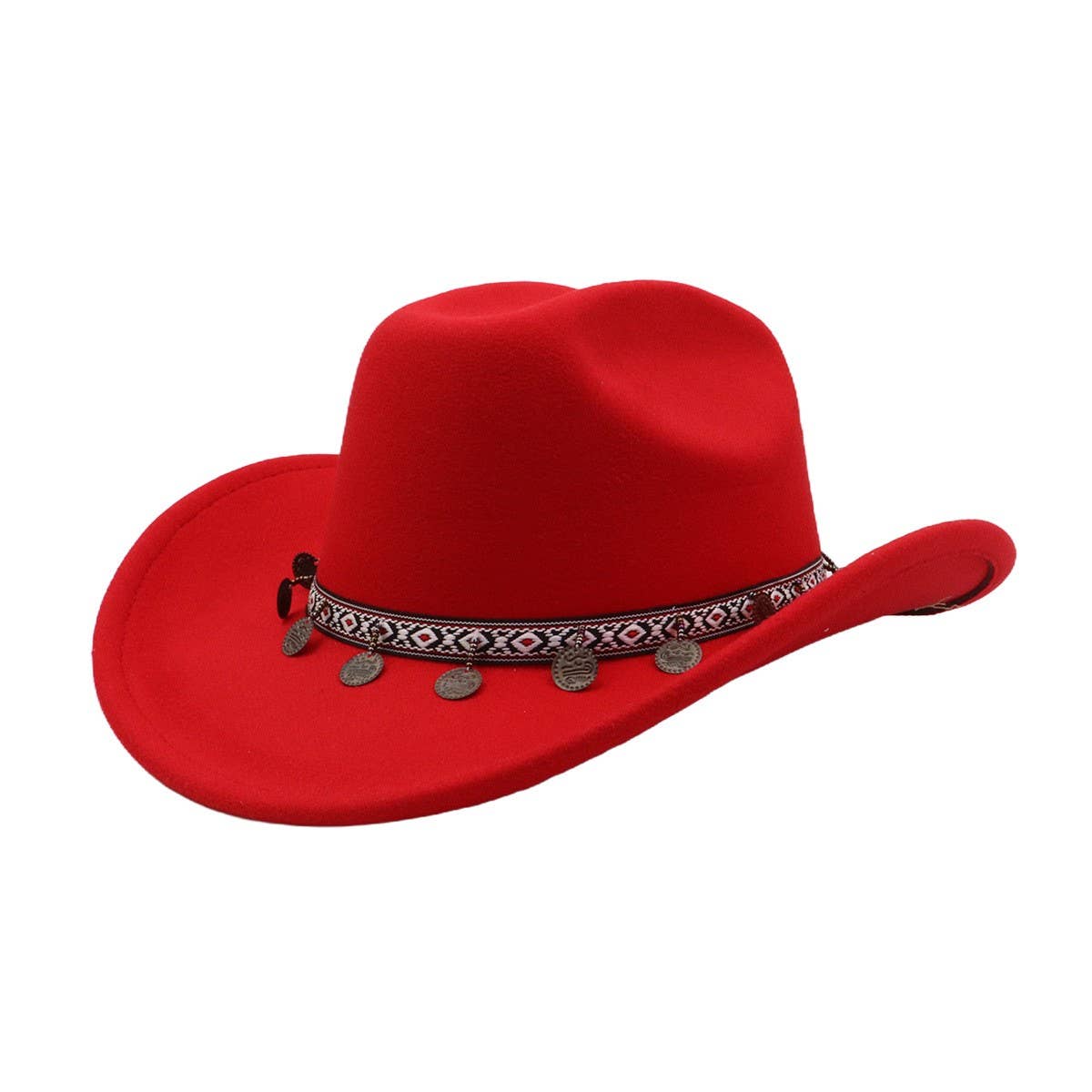New Western Ethnic Wool Cowboy Fedora Hat_CWAH04467