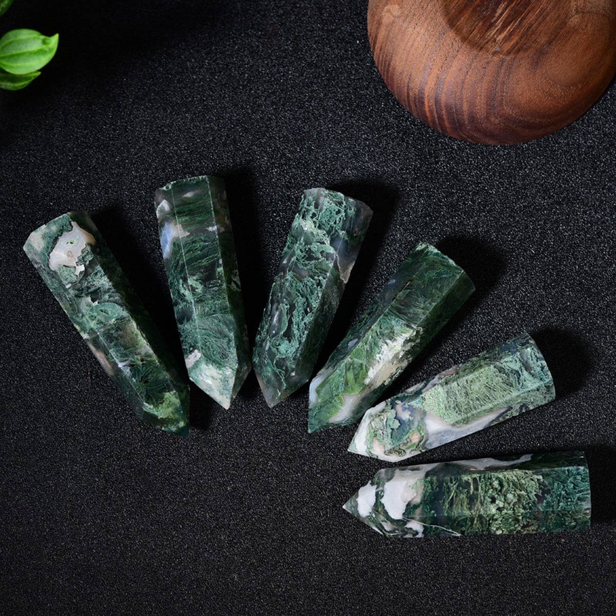 Natural Moss Agate Pointed Crystal Tower