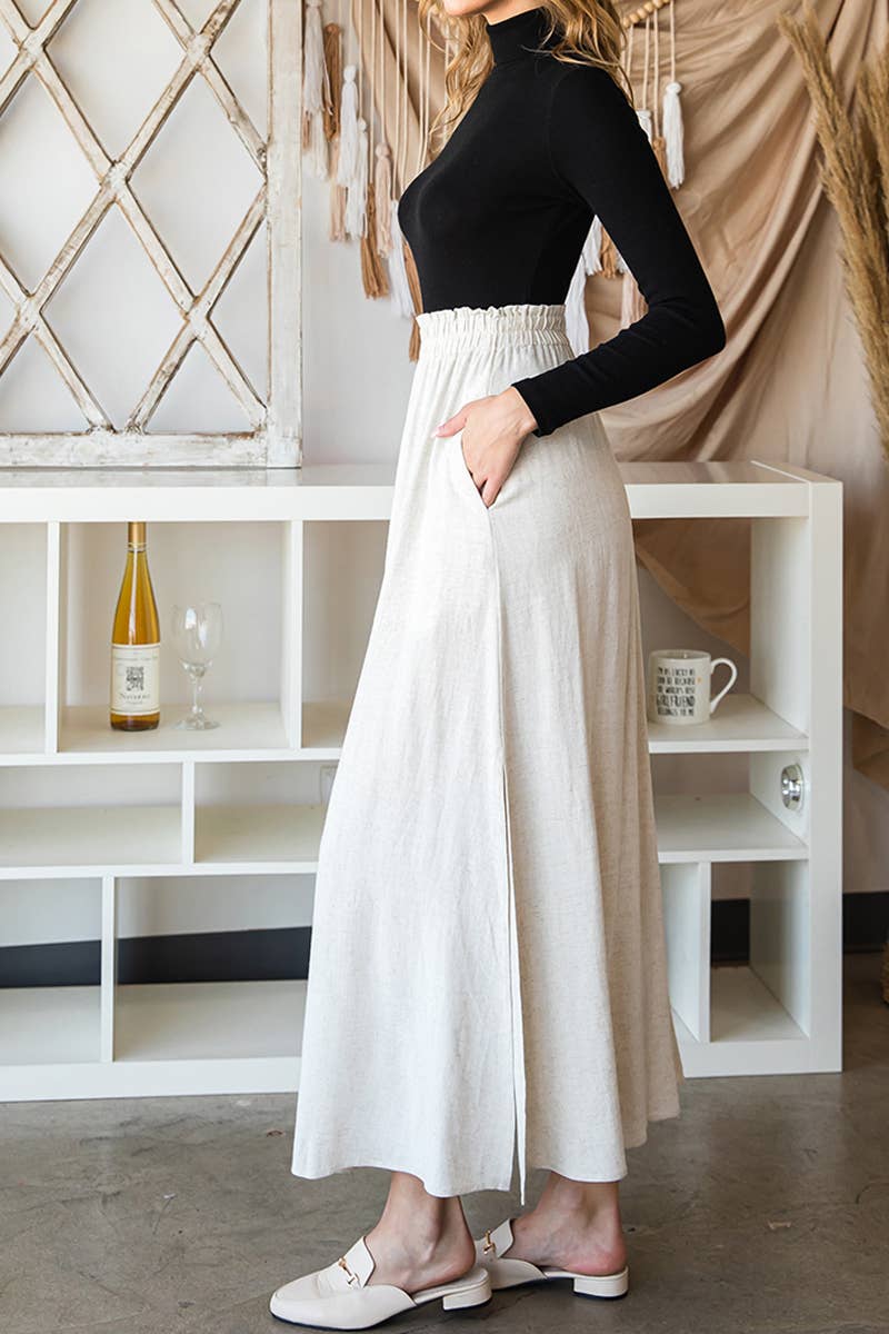 Solid color high waist drop long slit skirt