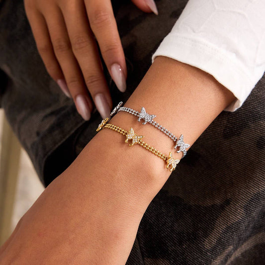 Luxury 18K Gold White Zircon Butterfly Bracelet