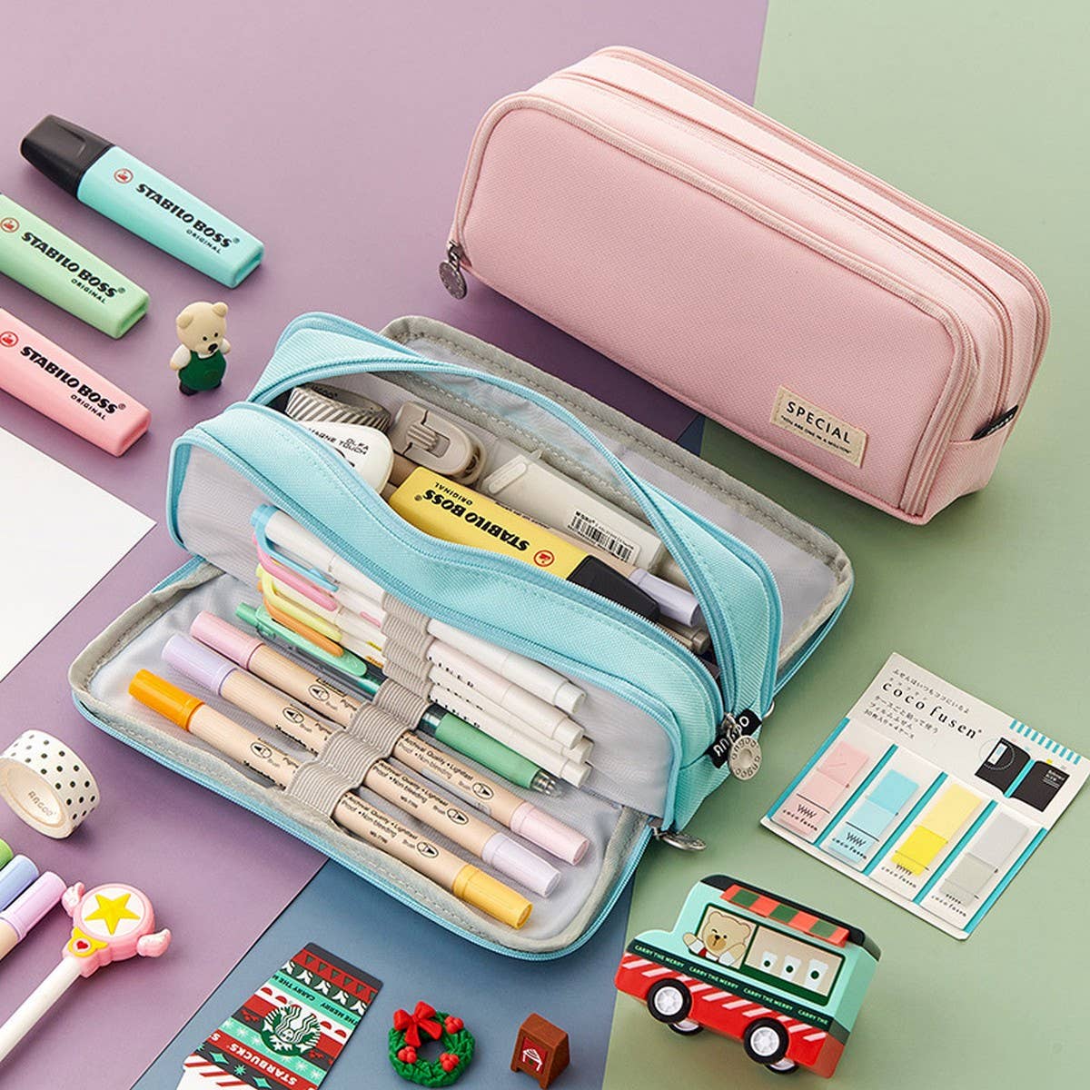 DOUBLE LAYER MULTIFUNCTIONAL PENCIL CASE