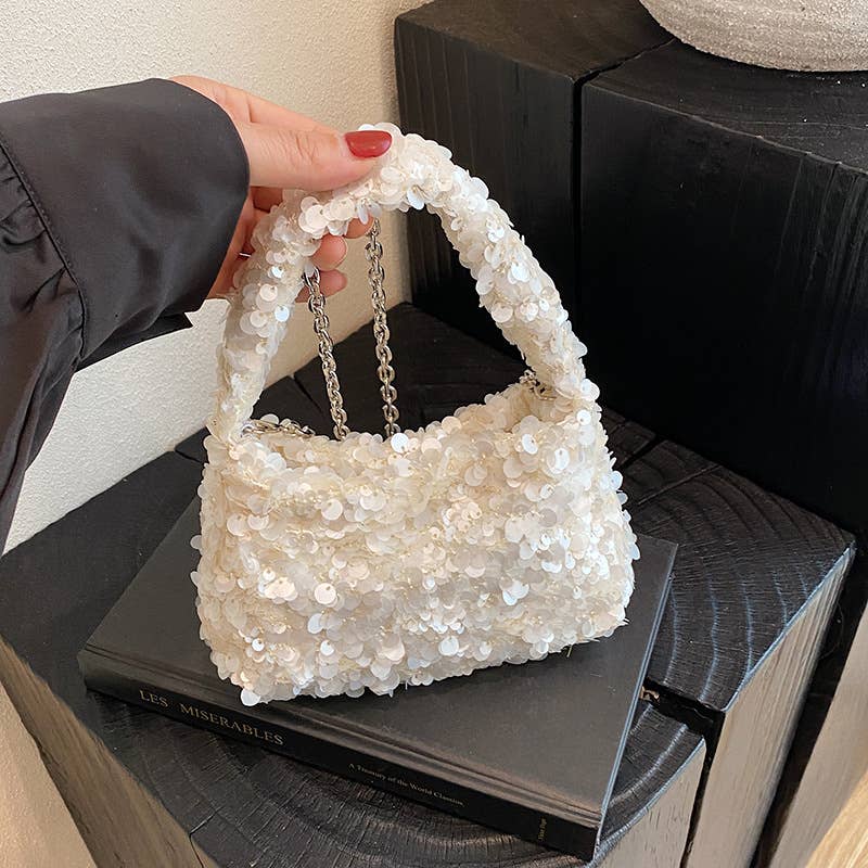 Sequined versatile pleated crossbody bag