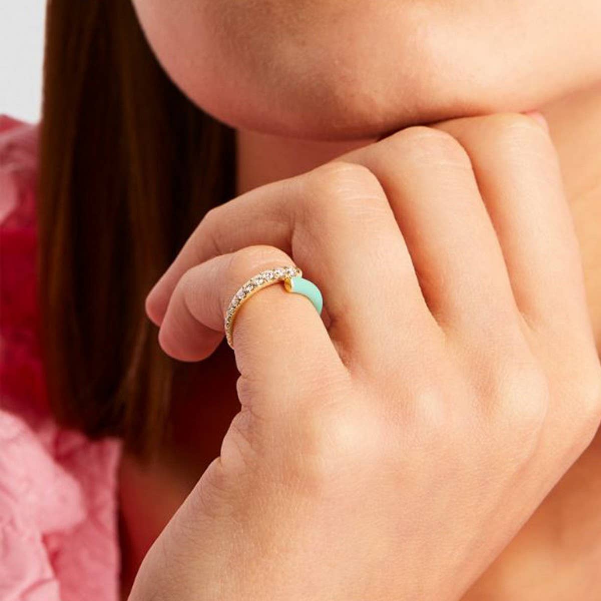 DOUBLE LAYER COLOR OIL DROP OPEN RING