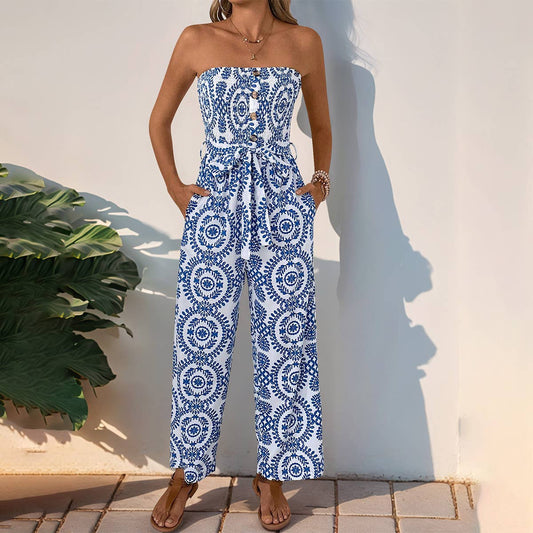 Ethnic print chest cable casual rompers