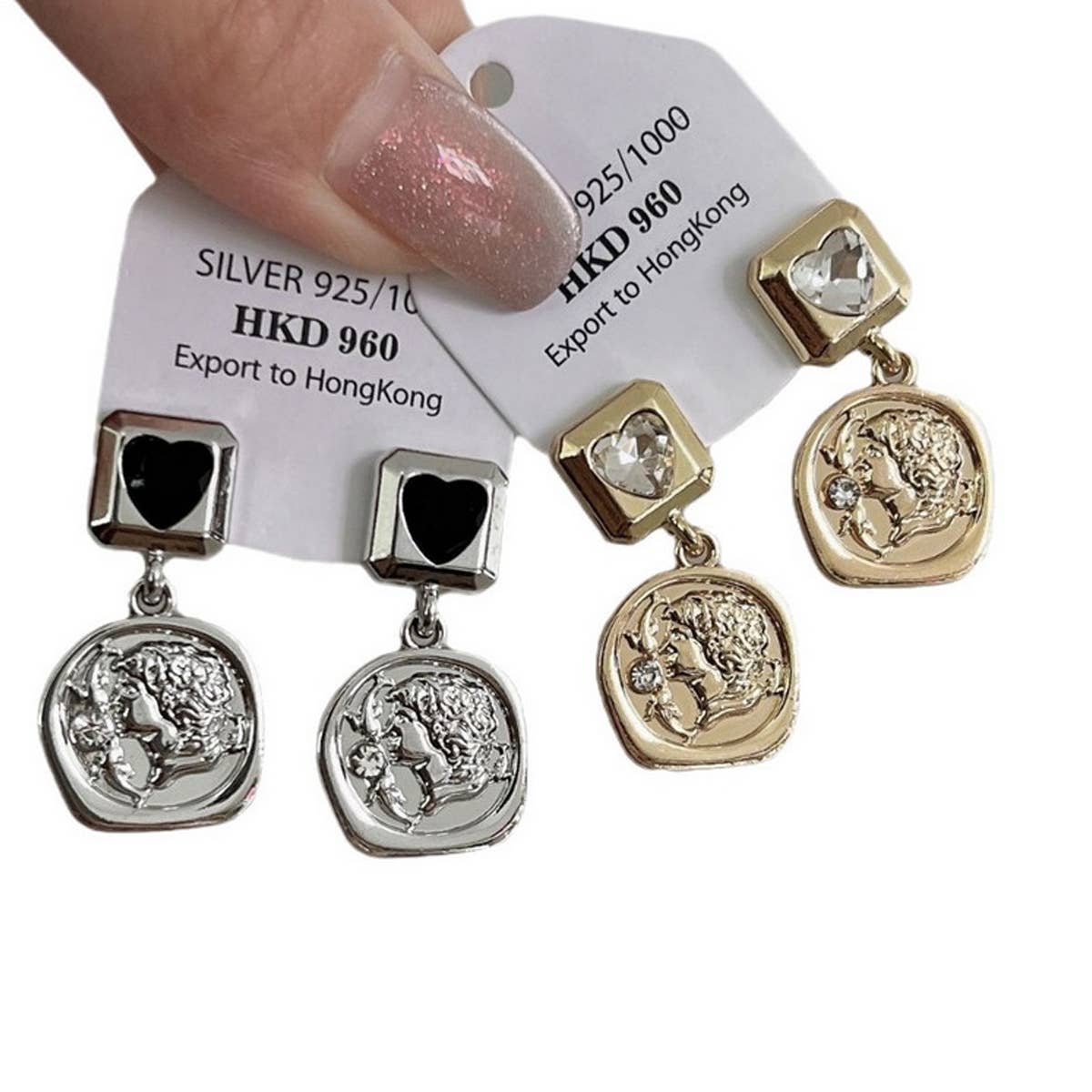 LIGHT LUXURY ZIRCON GEOMETRIC LOVE STUD EARRINGS