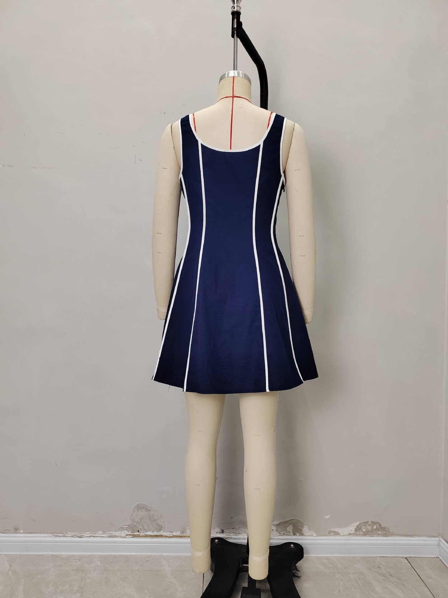 Simple blue and white lines short halter dress