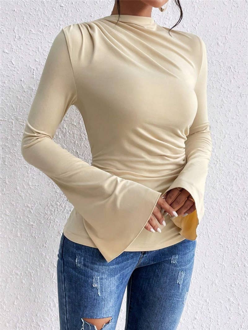 Stylish flared sleeve stand-up collar T-shirt