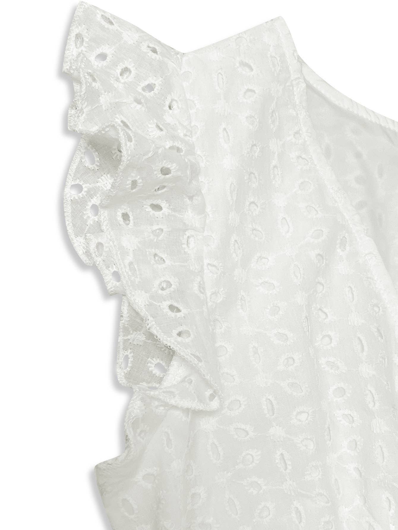 V-neck hollowed-out floral cinched-waist dress