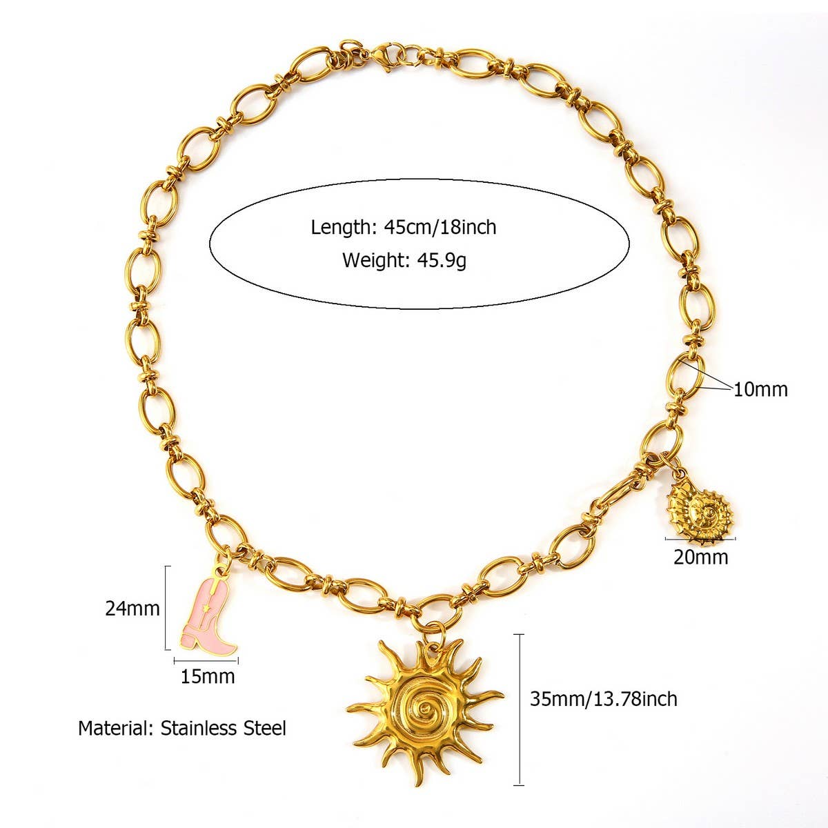 Ocean Style Steel Necklace with Shell & Fish_CWMM8834