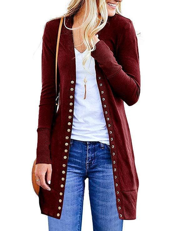 V-NECK LONG SLEEVE LONG SINGLE-BREASTED CARDIGAN