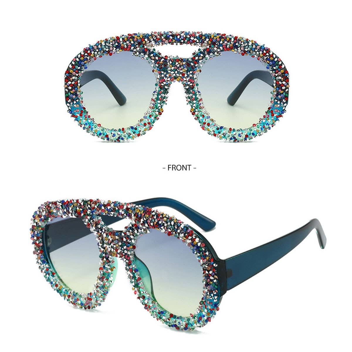 DOUBLE BEAM LARGE FRAME ROUND SUNGLASSES