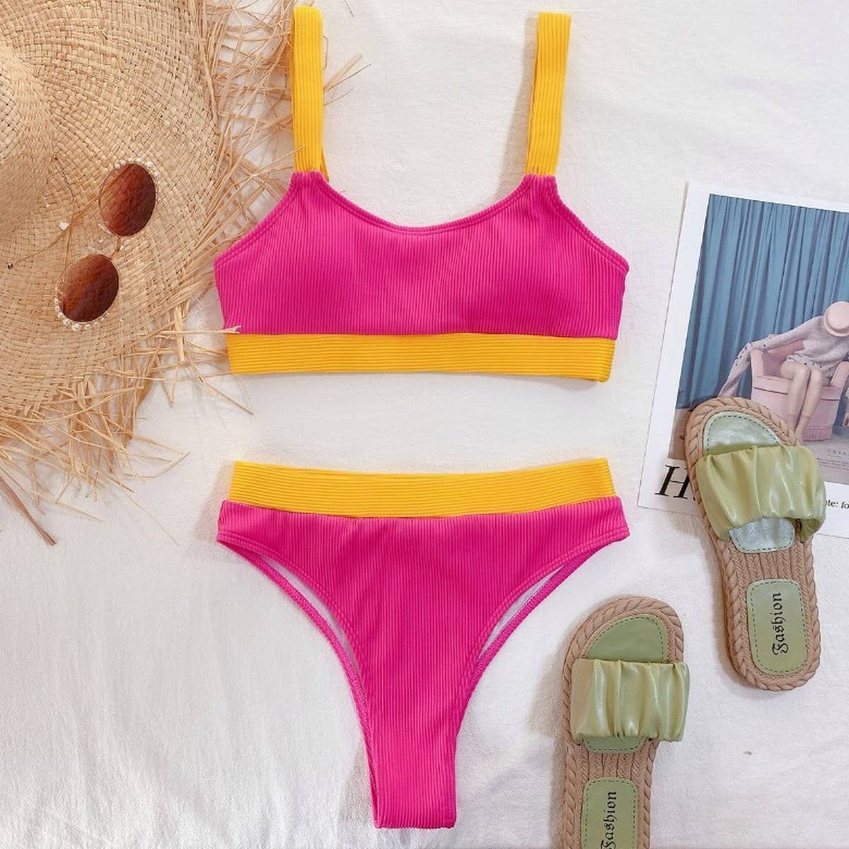 High Waist Bikini Set - Solid Color Women Swimsuit