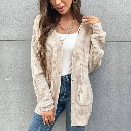 V-NECK BUTTON POCKET CARDIGAN KNIT CARDIGAN