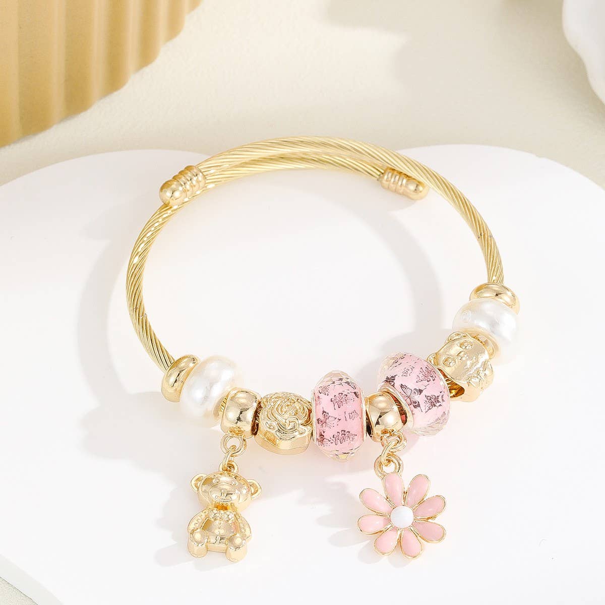 Elegant Couple Bracelet with Glass Heart Pendant