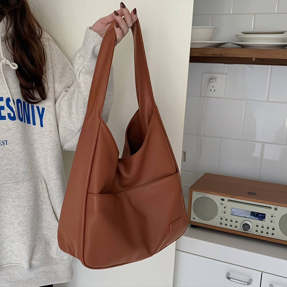 Soft leather bucket bag commuter tote bag