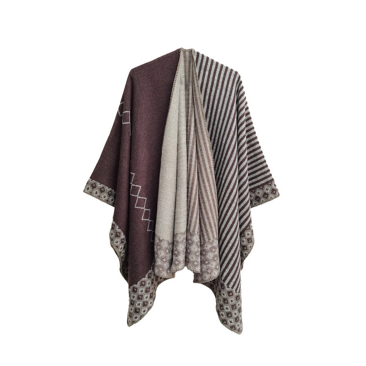 SIMPLE SPLIT SHAWL WITH DIAMOND GEOMETRIC PATTERN_CWASC0289