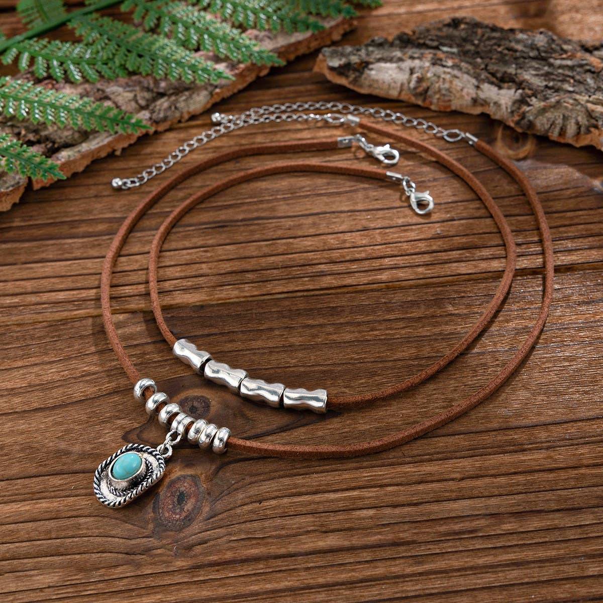 VINTAGE IRREGULAR ALLOY TURQUOISE NECKLACE SET