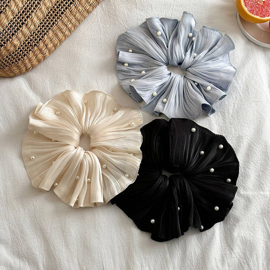 Iridescent Pleated Pearl Scrunchie Hair Tie