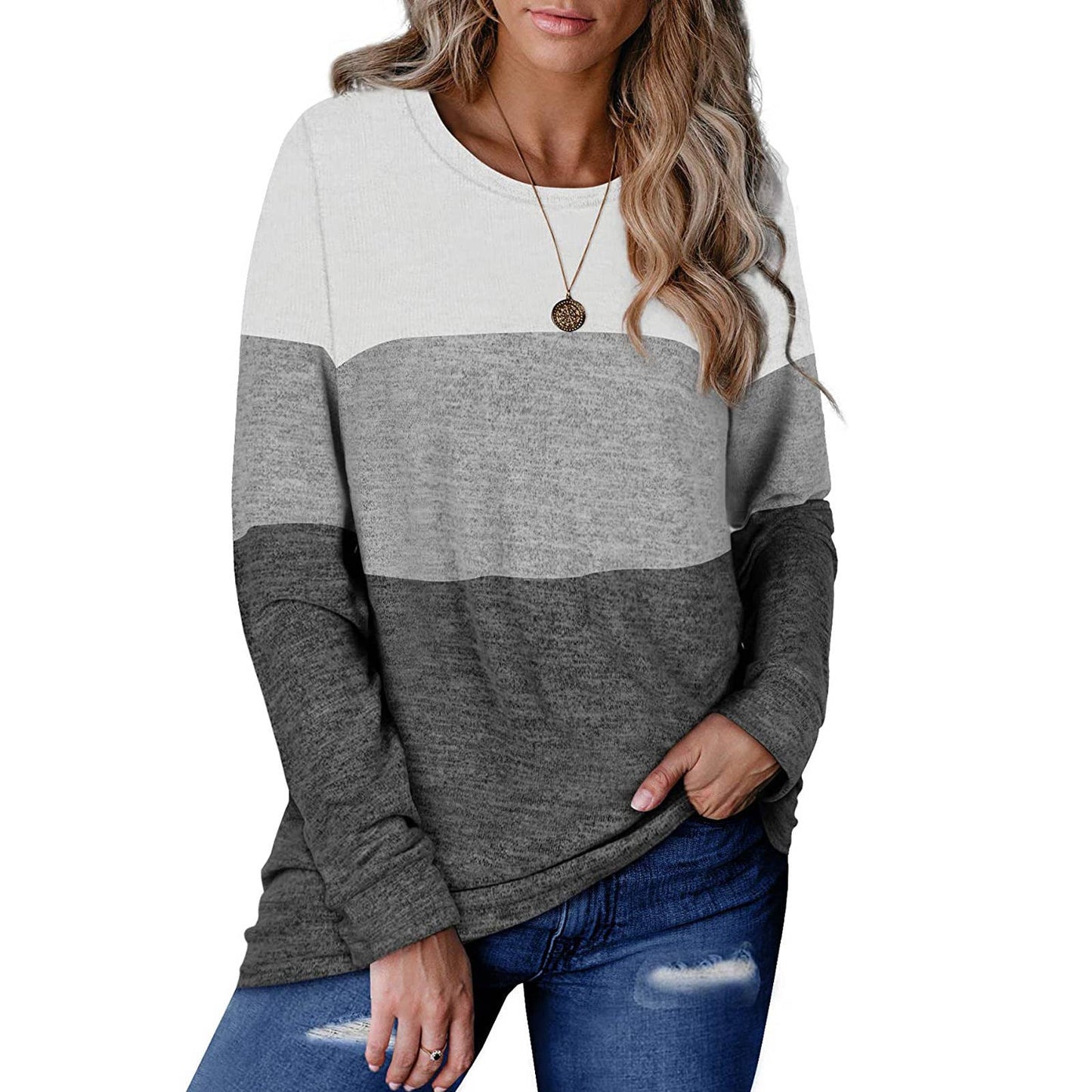 WOMEN'S CREW NECK PULLOVER MATCHING COLOR HOODIE