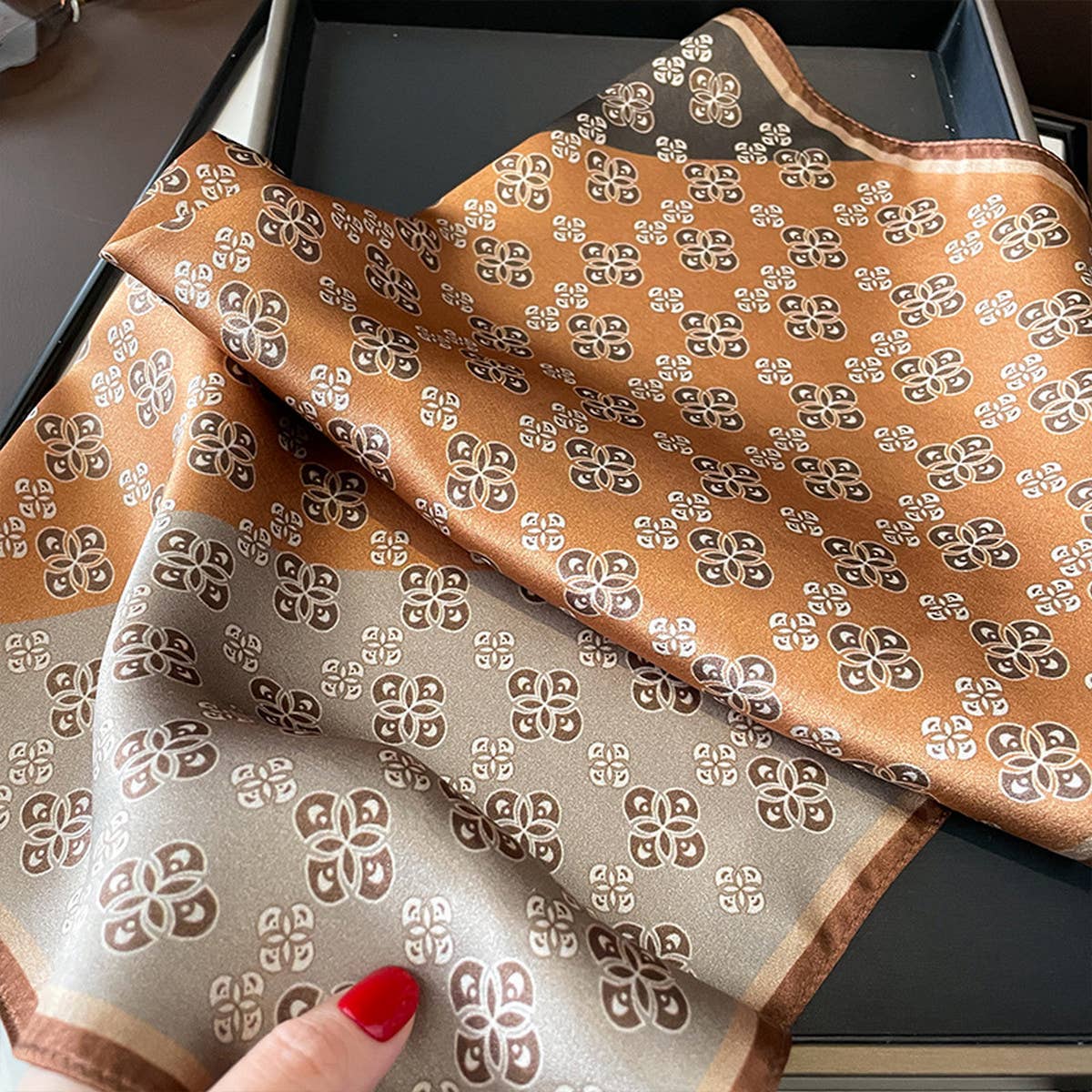 Summer Silk Scarf ??Colorblock Plaid Print Square_CWASC0601