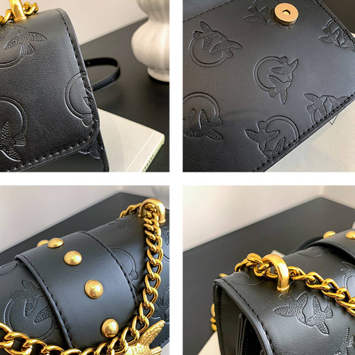 STYLISH EMBOSSED METAL CHAIN SHOULDER BAG_CWAB1577