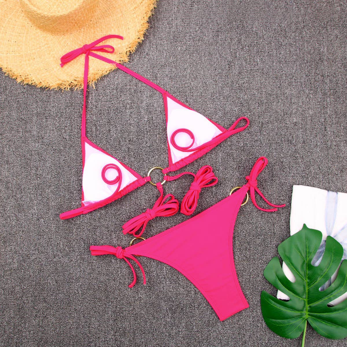 Metal Ring Bikini Set - Sexy Tie Side Swimsuit
