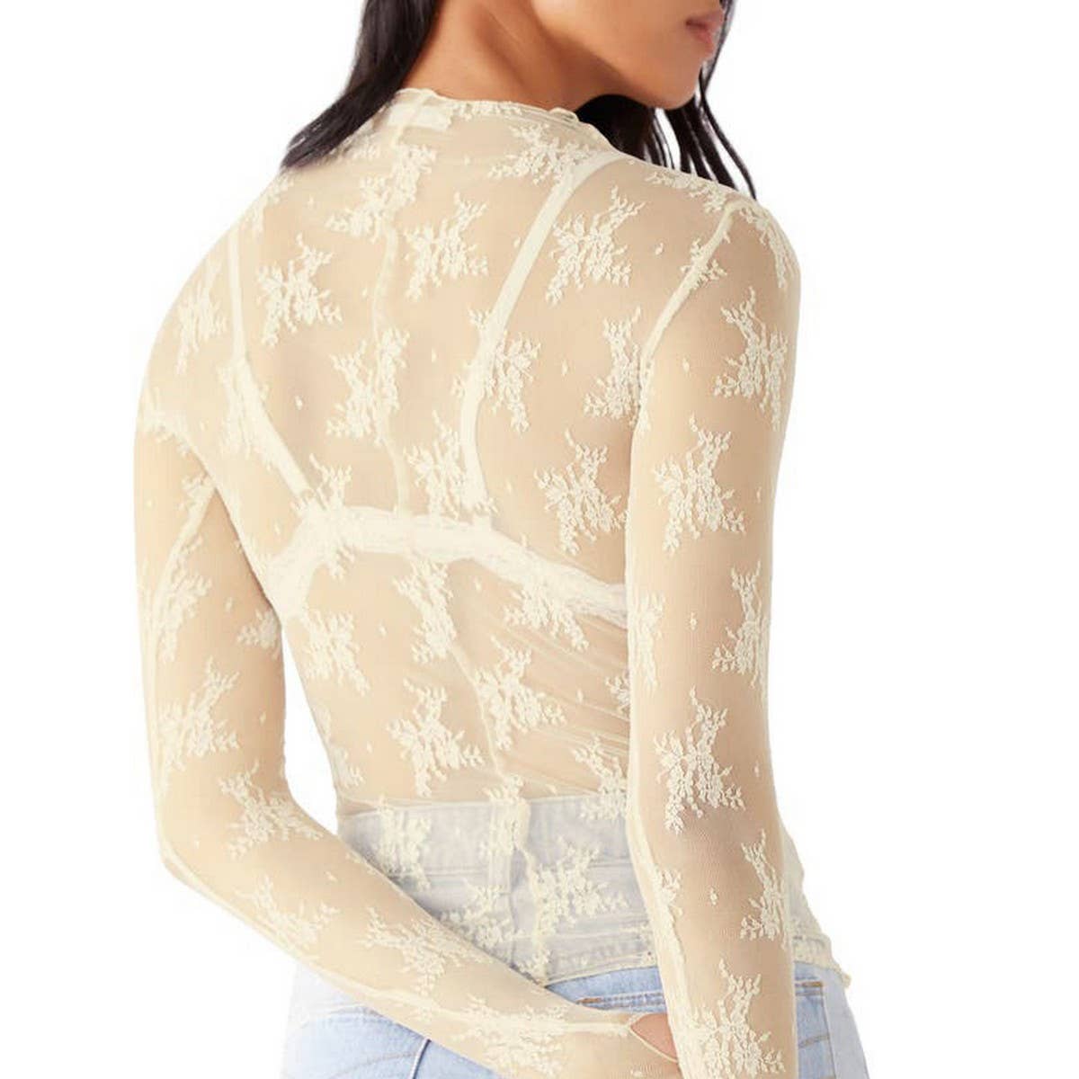 SEMI SHEER MESH LACE TOP BOTTOMING SHIRT