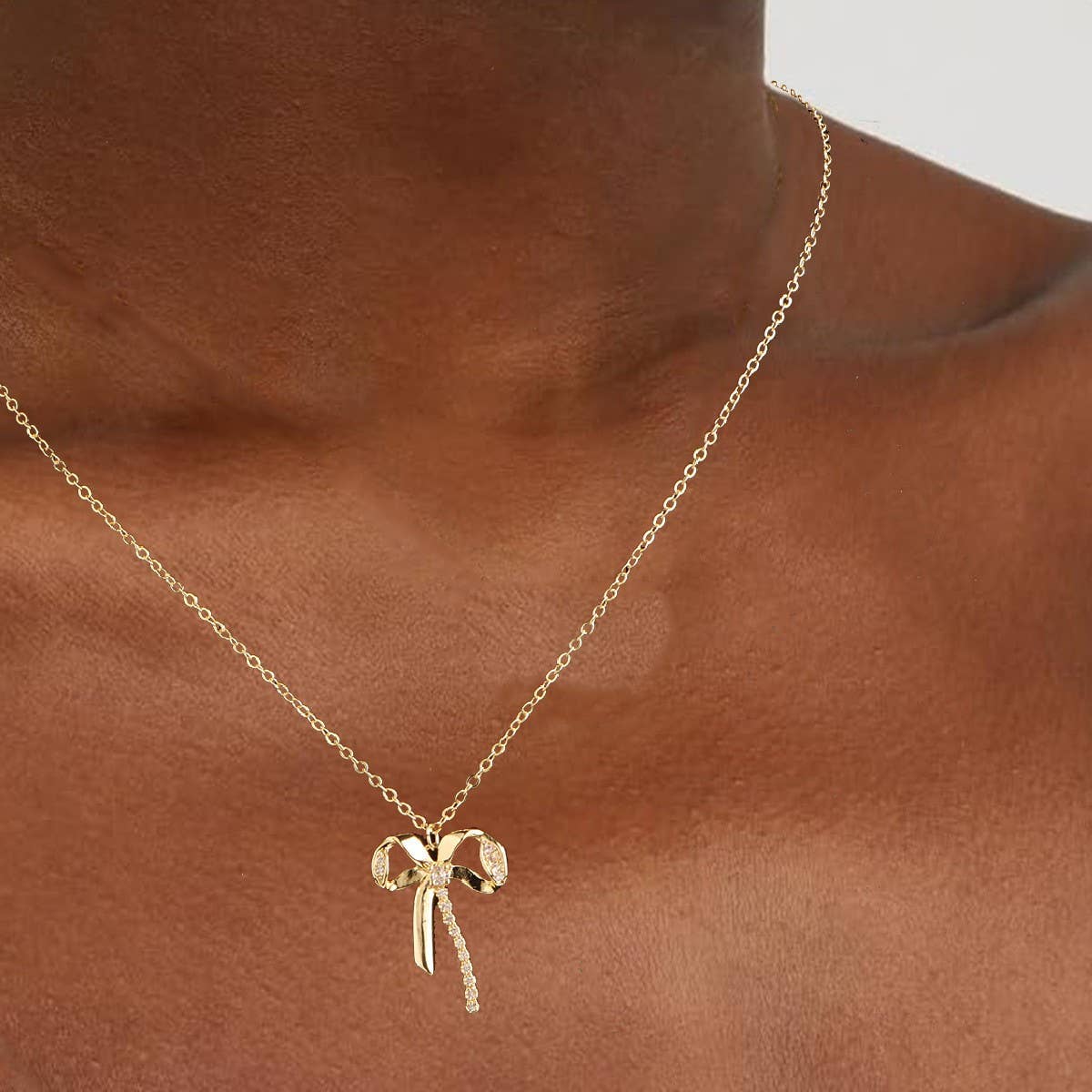 Copper-plated bow collarbone necklace