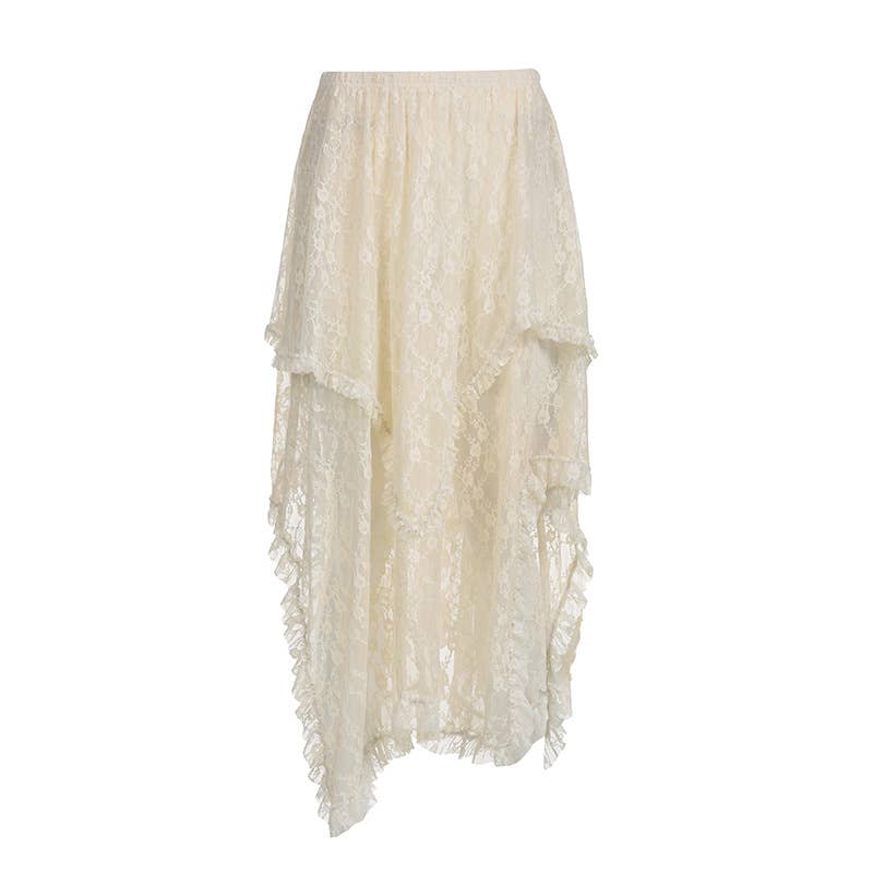 Sexy sheer lace layered midi skirt