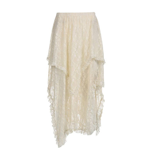 Sexy sheer lace layered midi skirt