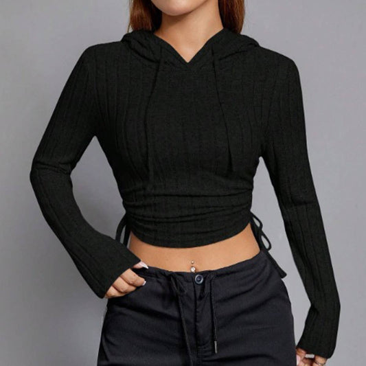 SHORT DRAWSTRING HOODIE SLIMMING MIDRIFF HOODIE