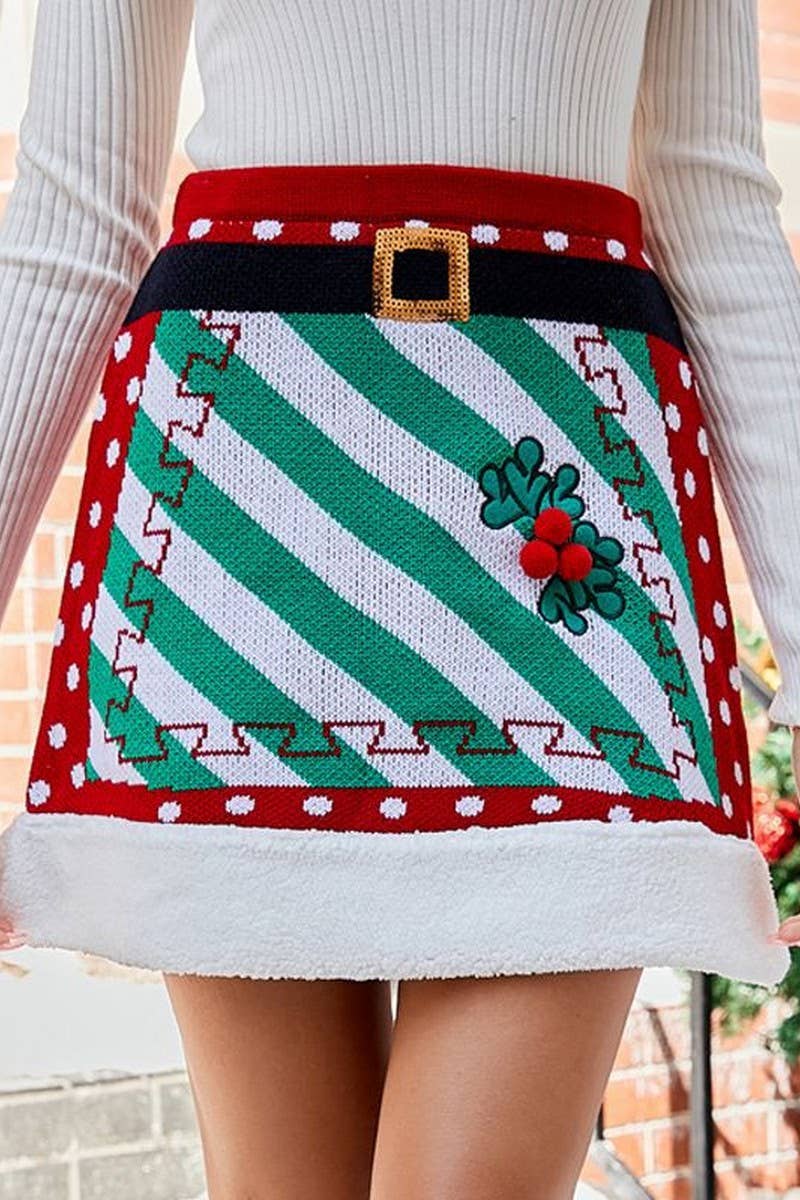 CWBSS0269_KNITTED PATCHWORK CHRISTMAS SKIRT