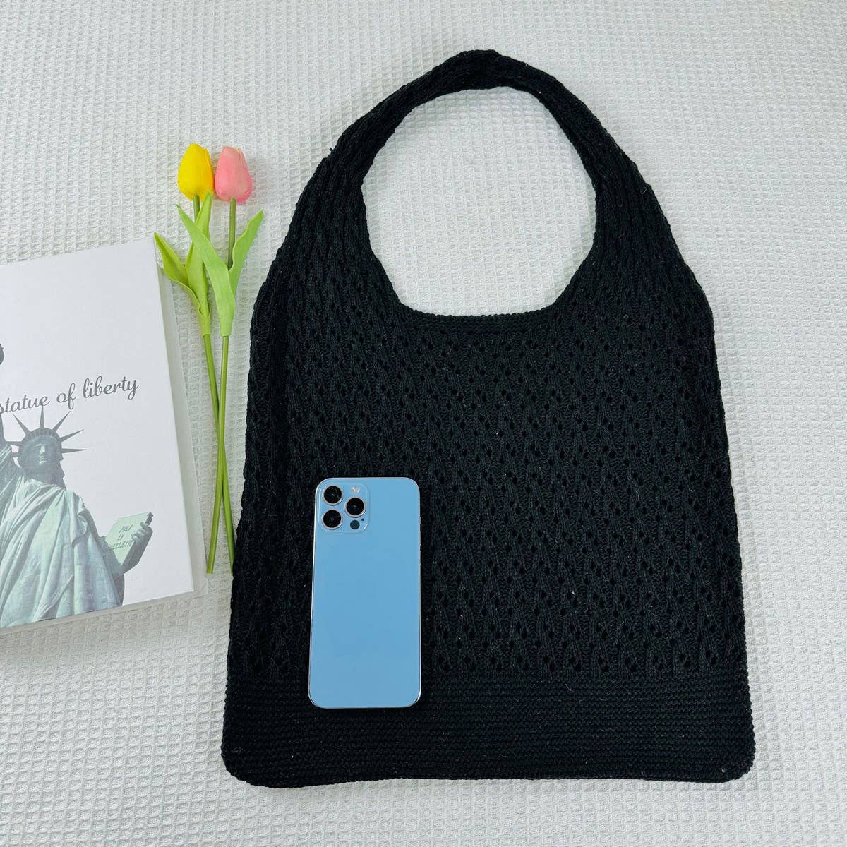 CWAB5065_KNITTED OPENWORK WOVEN SHOULDER BAG