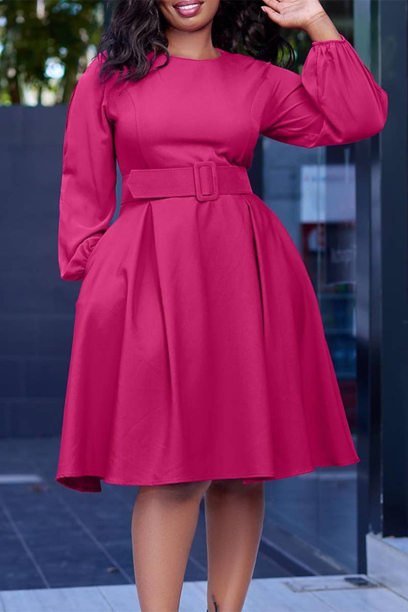 CWDSD6394_AUTUMN WINTER LONG-SLEEVED WAIST DRESS SHORT