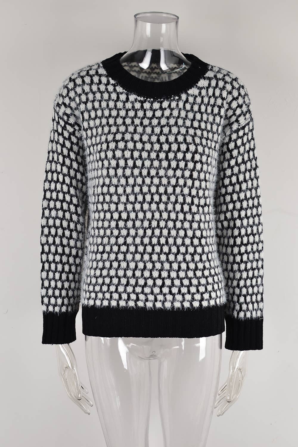 Patchwork Crew Neck Fashion Long-Sleeved Sweater