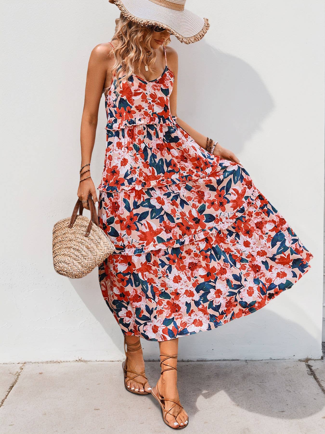 A Swing halter floral print long swing dress