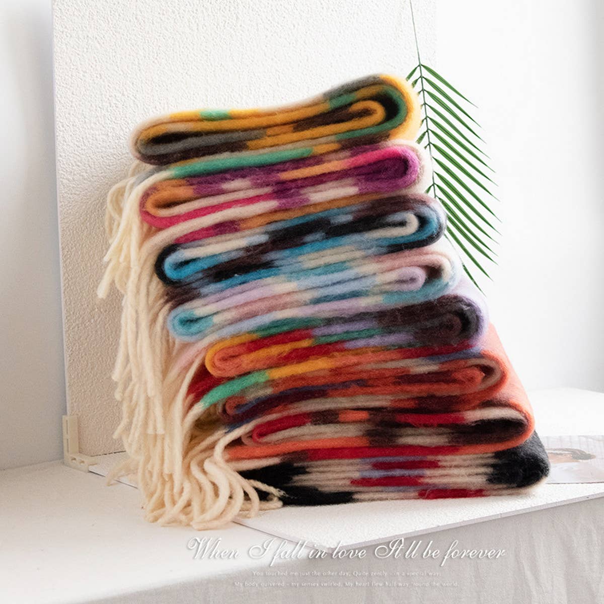 Dopamine Rainbow Scarf - Fuzzy Plaid Winter Wrap