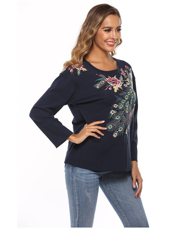 EMBROIDERED  LONG SLEEVE BLOUSE LADIES BLOUSE