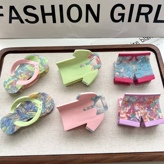 Vacation Hair Claw, Trendy Shorts & Slippers Clip