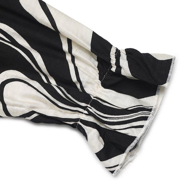 Ruffled abstract print long-sleeved loose dress