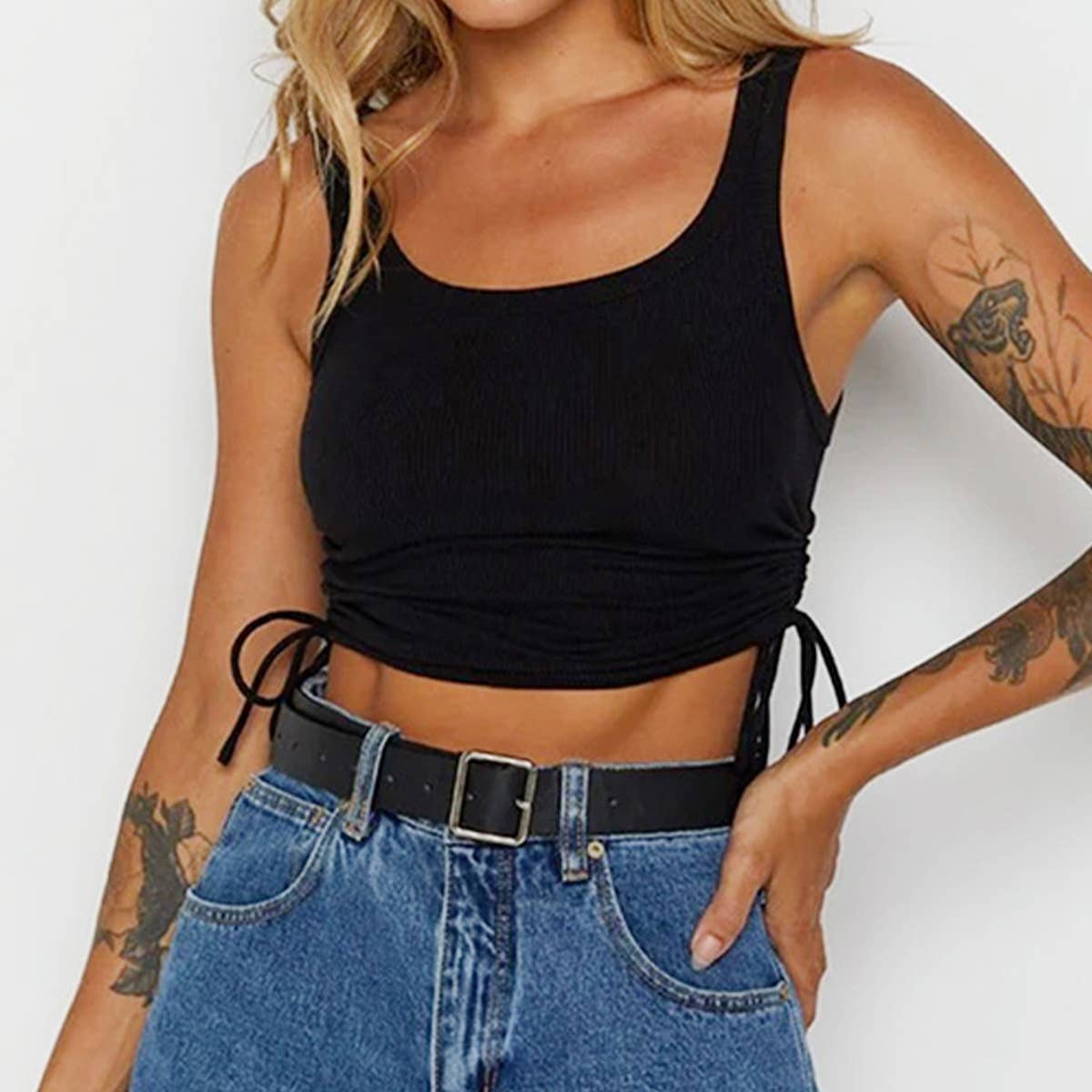 Fashion trend pleated ribbed slim-fit short vest