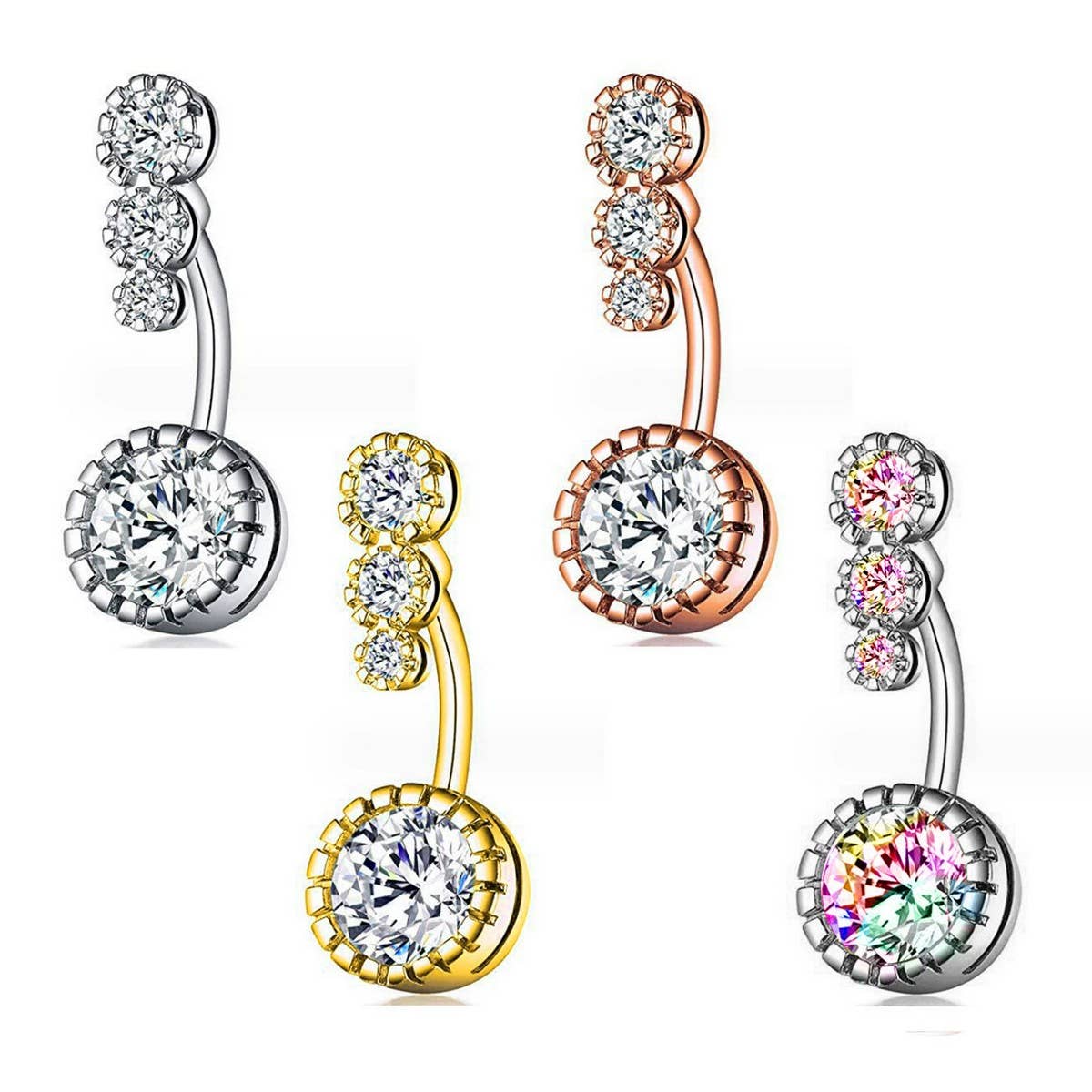 3 Gem CZ Belly Ring ??Surgical Steel Piercing_CWMM9174